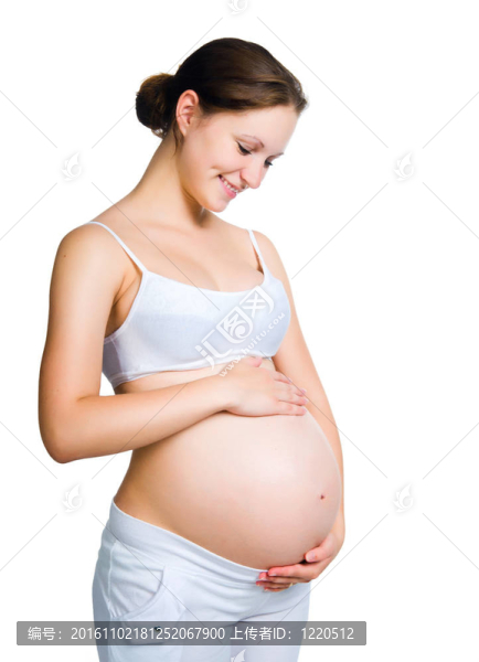 懷孕的女人抱著小豬儲(chǔ)蓄罐