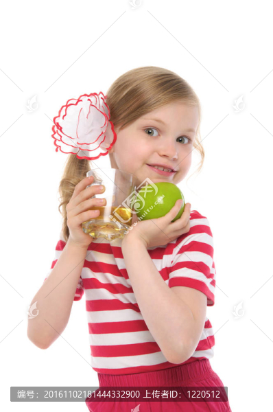 快樂的女孩與蘋果和蘋果瑞