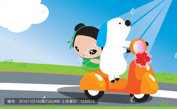 狗開車和小女孩一起去旅游