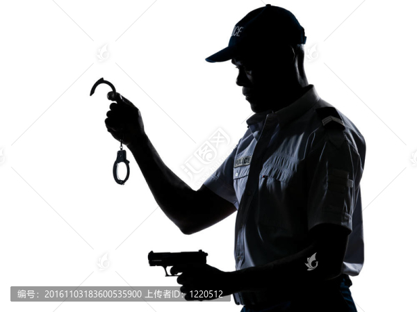 警察拿著手銬和手槍