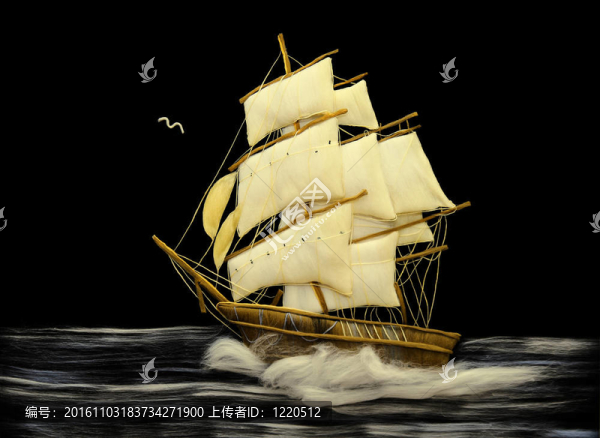 從羊毛紗線的帆船