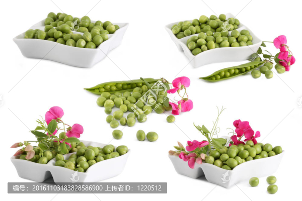 綠色的豌豆，拼貼