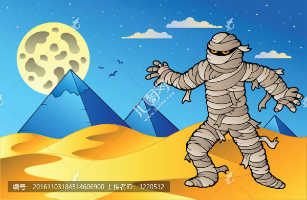 木乃伊與金字塔的夜景