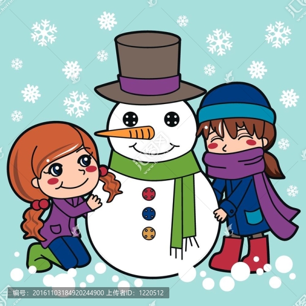 女孩們堆雪人