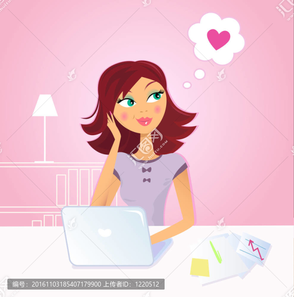 快樂的女人在辦公室里幻想愛情