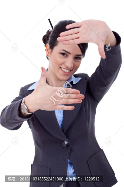 商業(yè)婦女看通過(guò)手框架