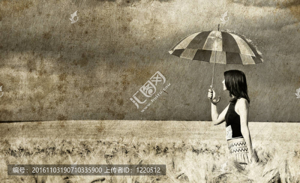 帶雨傘的女孩。照片復(fù)古風(fēng)格。