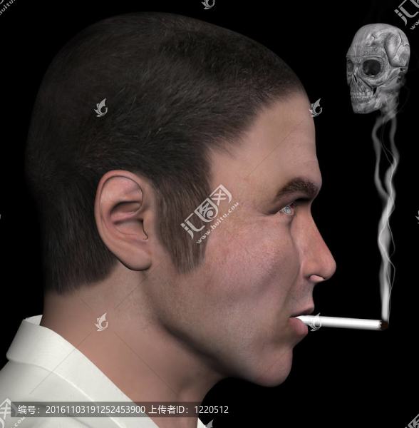 男子與煙霧骷髏3D插圖