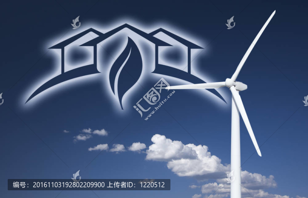 風(fēng)機(jī)在天空；云；幻影的房子和葉
