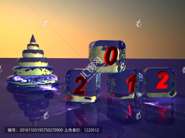 金字塔作為新年的毛皮樹和冰塊。圖2012。3D渲染