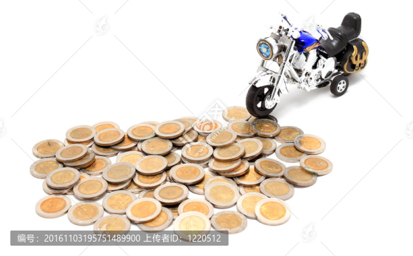 摩托車在很多金幣（白色的孤立）