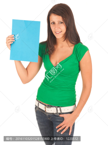 介紹：可愛的年輕黑人女孩手里拿著一個文本框