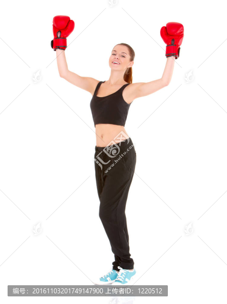 美麗的運動婦女拳擊手套