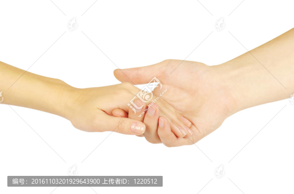 兩個人握手；男人和女人。