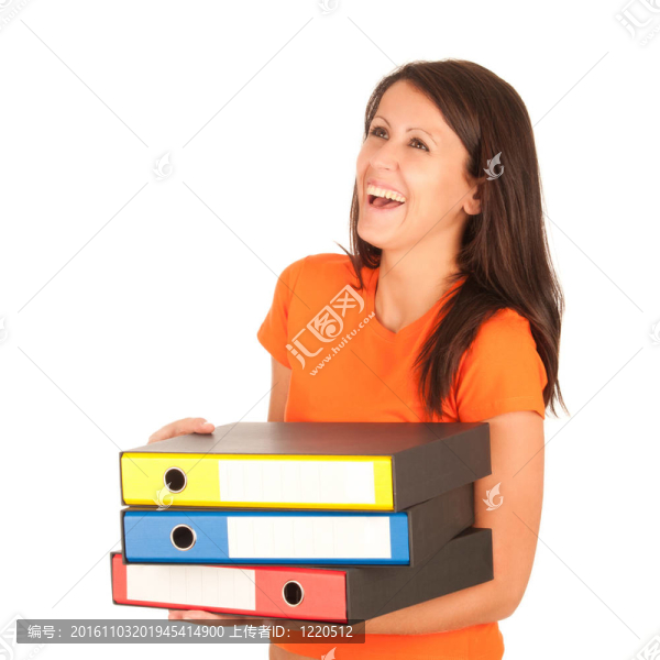 可愛(ài)的小女孩攜帶文件文件夾