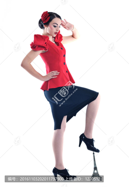 美麗的年輕女子與巴黎象征埃菲爾鐵塔
