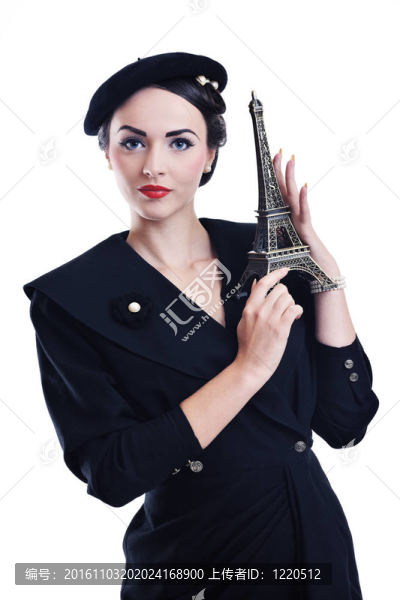 美麗的年輕女子與巴黎象征埃菲爾鐵塔