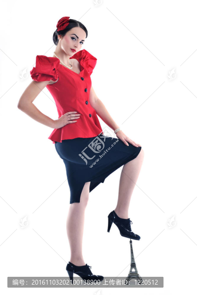 美麗的年輕女子與巴黎象征埃菲爾鐵塔