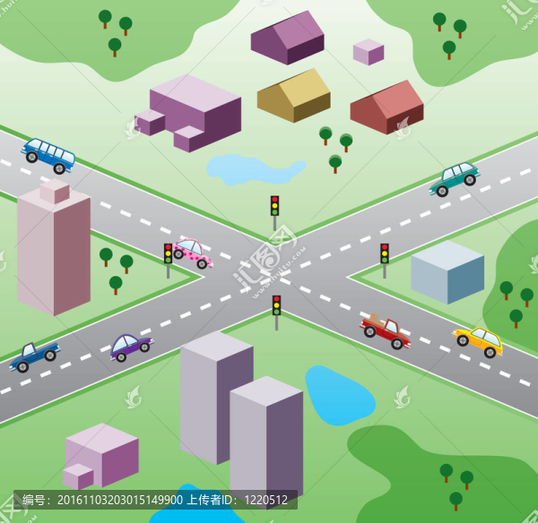 與房屋的插圖和道路上的汽車