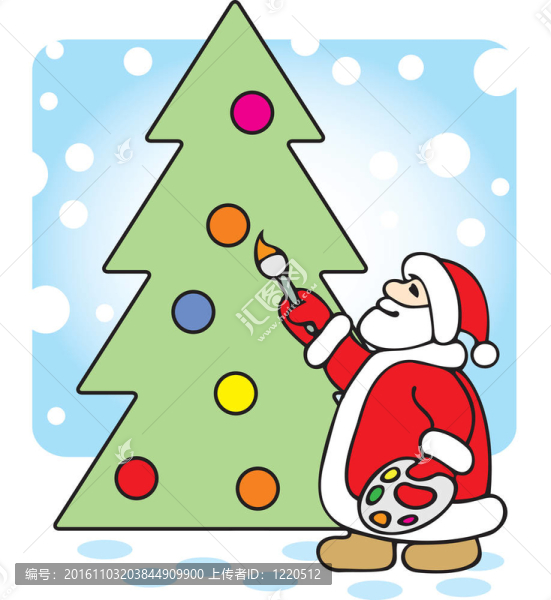 Santa畫一棵圣誕樹。插畫。