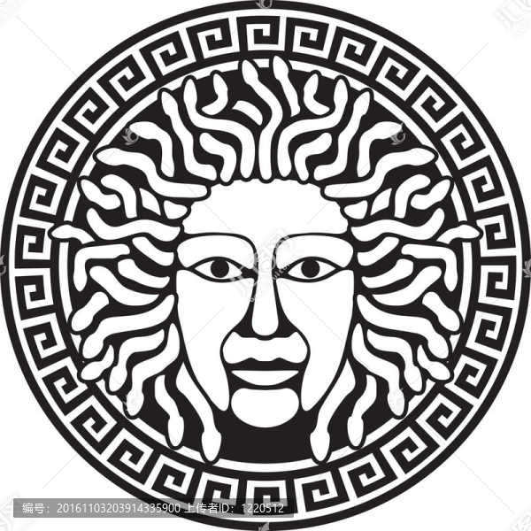 蛇頭發(fā)的Medusa,Gorgon頭插圖。