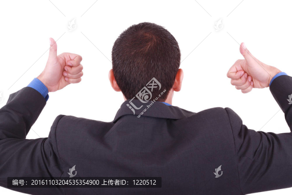 一個商人豎起大拇指（背）