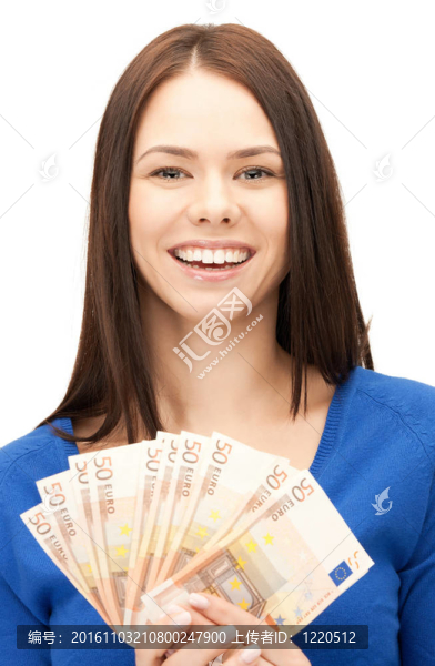 可愛(ài)的女人與歐元現(xiàn)金
