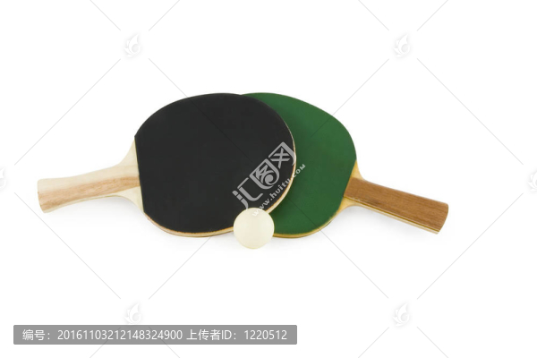 乒乓球拍和球，孤立在白色背景