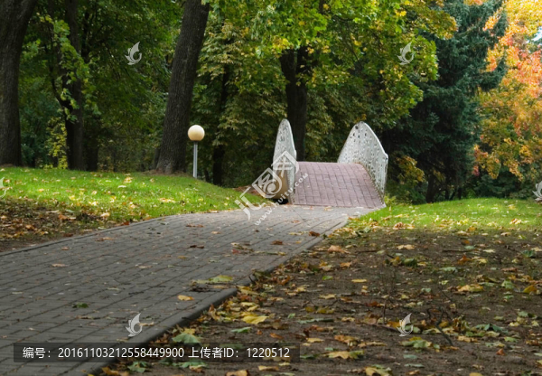 秋天的公園里的小路和橋