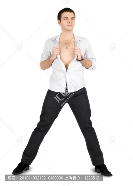 畫像笑高興男人解開襯衫