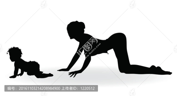 女孩和嬰兒黑色剪影