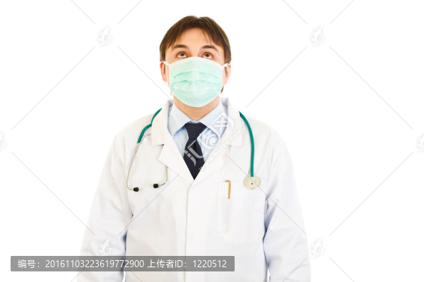 戴面具的醫(yī)生在白色上尋找孤獨