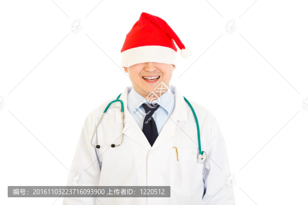戴著圣誕帽子的微笑醫(yī)生在白色的眼睛上