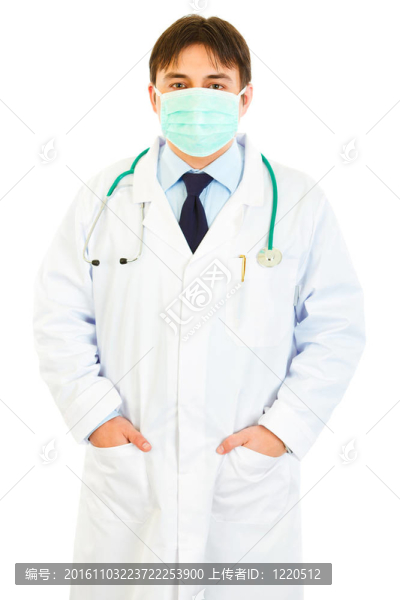 戴面具的醫(yī)生在臉上用白色的口袋