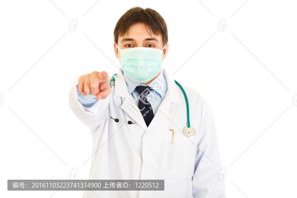 醫(yī)生用手指在你的面具上孤立的白色