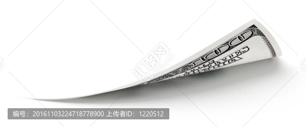 白色的背景，一個向后彎曲的角，像美元從下面
