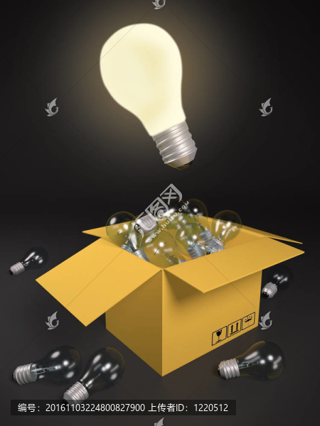 3D插畫：燃燒的燈泡，不燃燒。尋找必要的想法