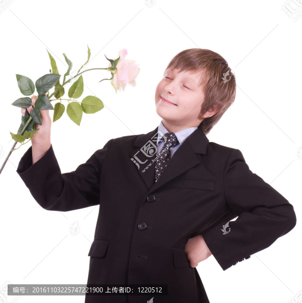 小漂亮的男孩，粉紅色的玫瑰