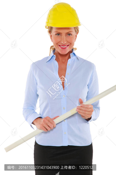 戴著帽子和計劃的女建筑師