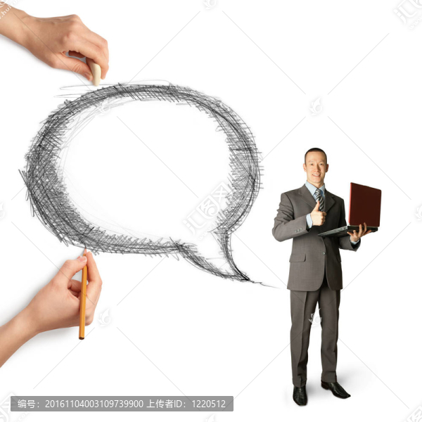 人的手與言語泡沫和人