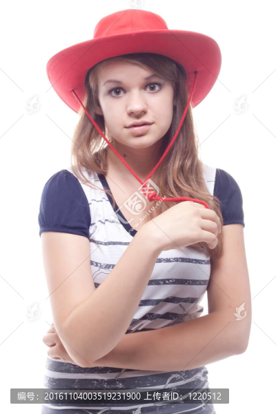 一個戴著紅帽子的女孩的畫像