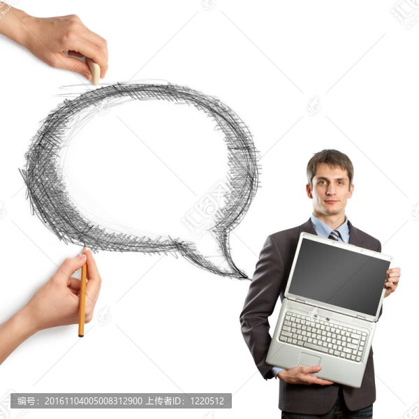 人的手與言語泡沫和人