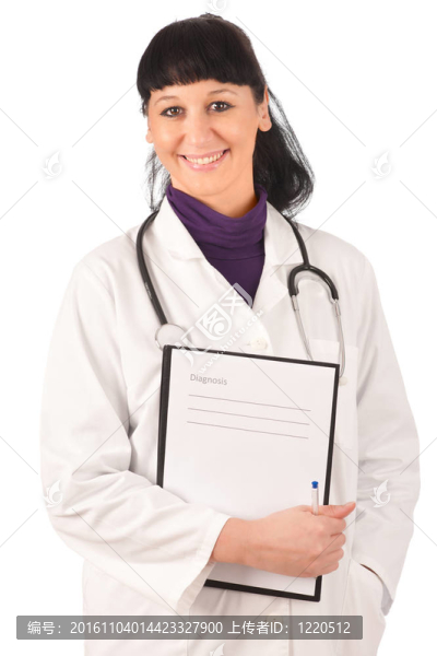 醫(yī)生在聽診器醫(yī)用白衣服的女人