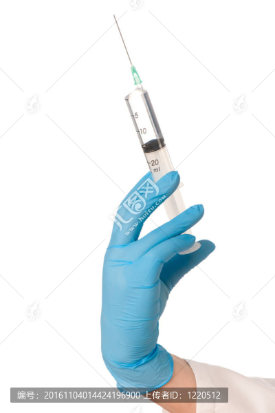 帶醫(yī)用注射器的手套。