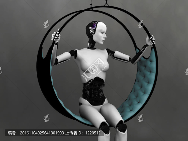 未來(lái)機(jī)器人的女子坐在吊床上。