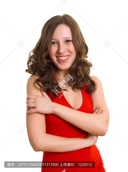 微笑的女人穿著紅色的衣服