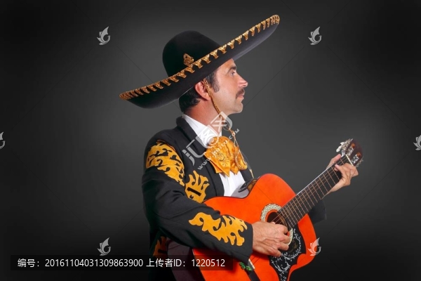 Charro,Mariachi彈吉他的黑色