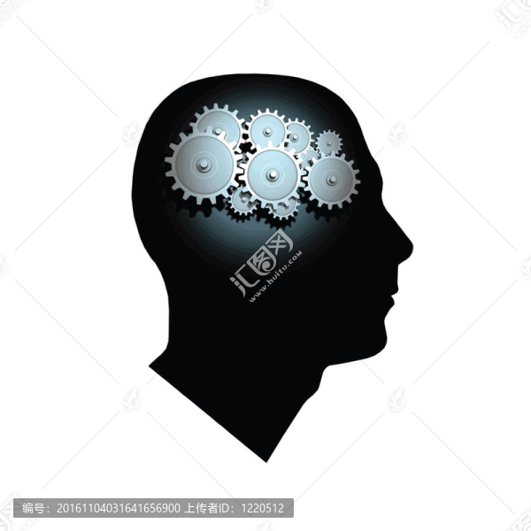 在白色背景上孤立的人頭部內(nèi)齒輪的圖像。