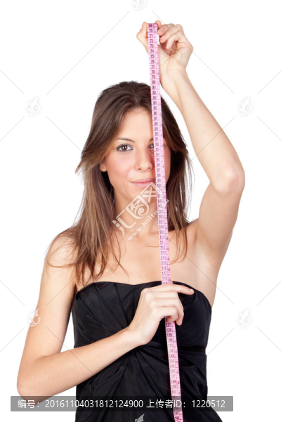 帶卷尺的漂亮女孩