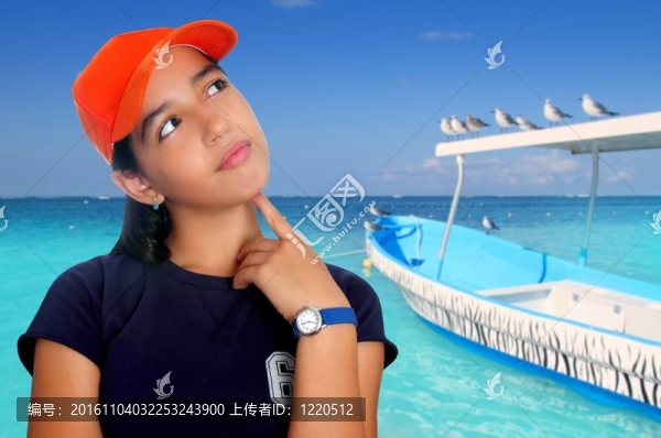 青少年憂郁的女孩橙帽西班牙裔拉丁